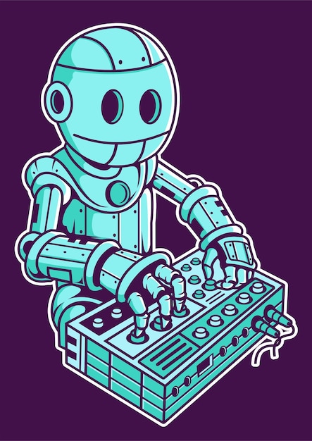 Illustrazione disegnata a mano di robot dj