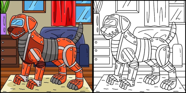 Vector robot dog coloring page colored illustration