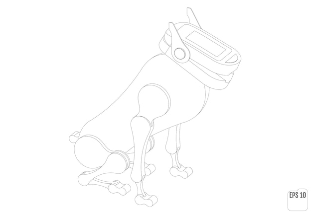 Robot dog Isometric mechanical animal Coloring book vector illustration