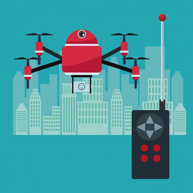 robot drone met vier airscrew vliegen en camera-apparaat