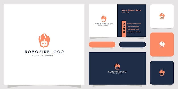 robot fire logo concept business card template