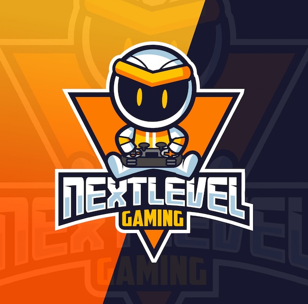 Logo esportatore di robot gamer mascotte