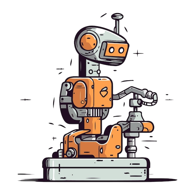 カートゥーン・コミック・スタイルのロボットの手描きベクトルイラスト 可愛いロボット