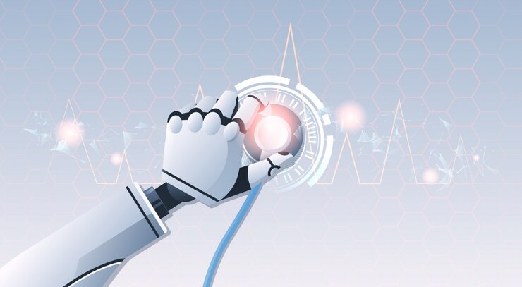 Vector robot hand holding stethoscope