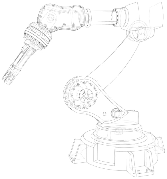 Vector robot hand industrial robot manipulator wireframe on white background