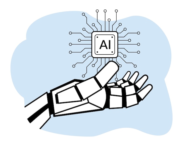 Mano robotica con chip ai o illustrazione di intelligenza artificiale