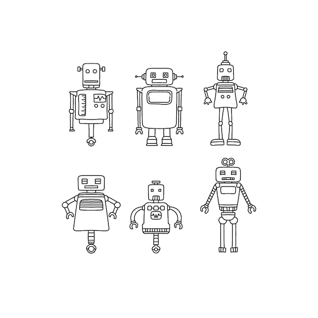 robot handgetekende doodle illustratie vector set