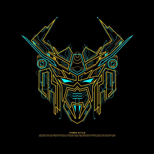 Vector robot head line art in futuristic style