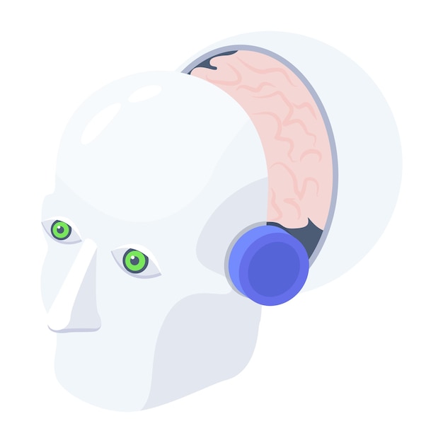 A robot head with a headphones on it