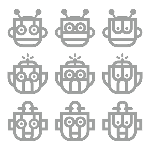 Vector robot heads lineart