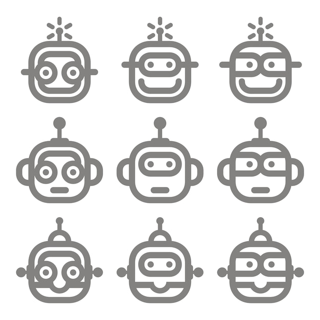 Robot Heads Monoline, Artificial Intelligence Icons set Retro and Modern Style