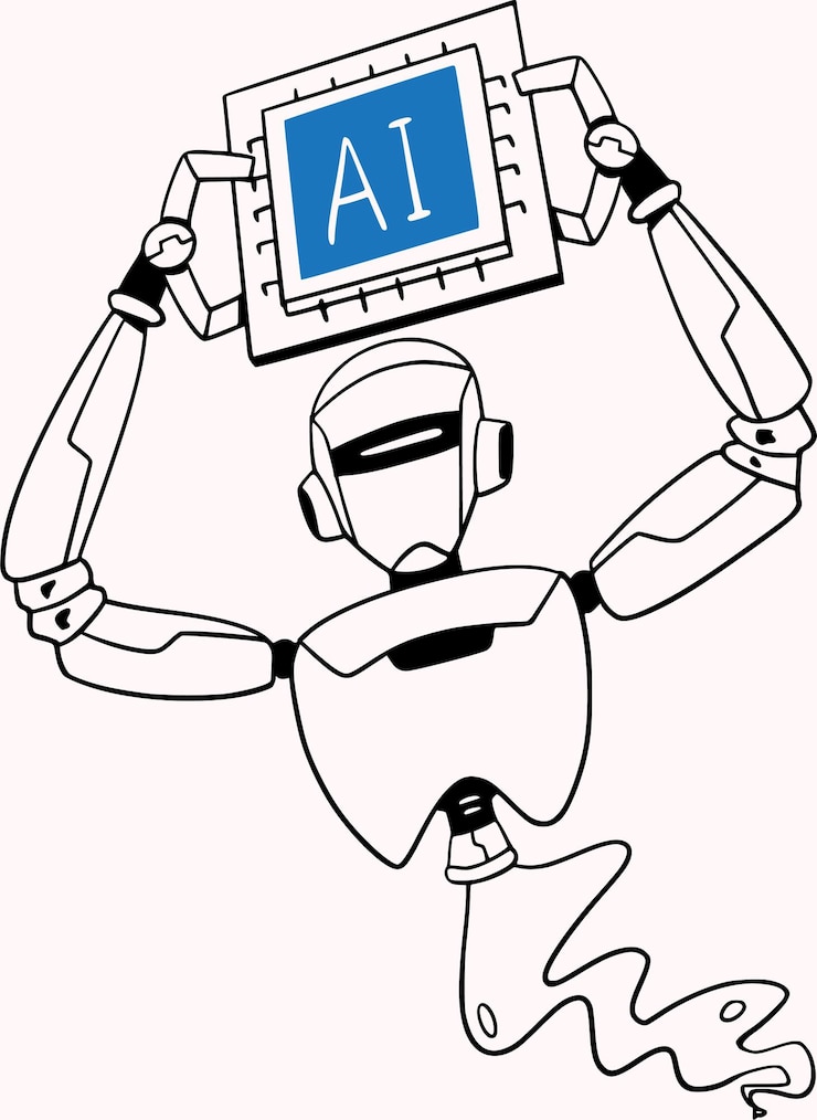 Vector robot holding ai chip