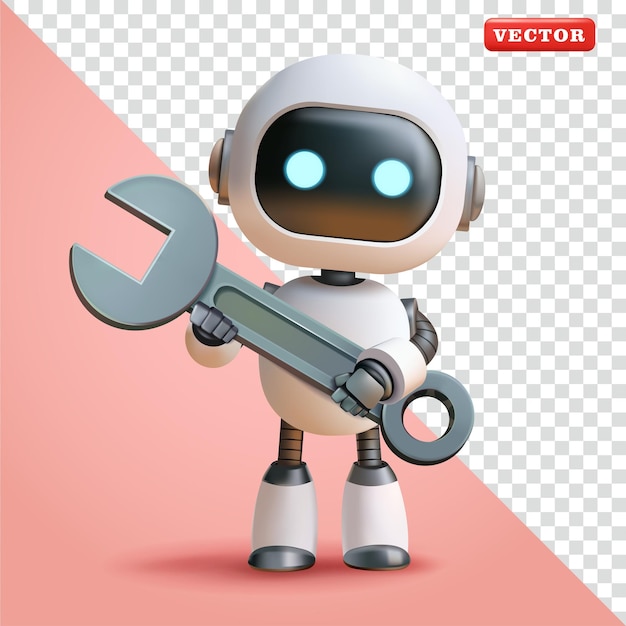 Robot holding a wrench 3d vector Suitable for security settings and repairs