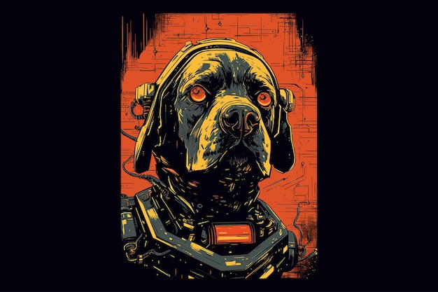 Robot hond met rode ogen apocalyptische stijl Vector illustratie