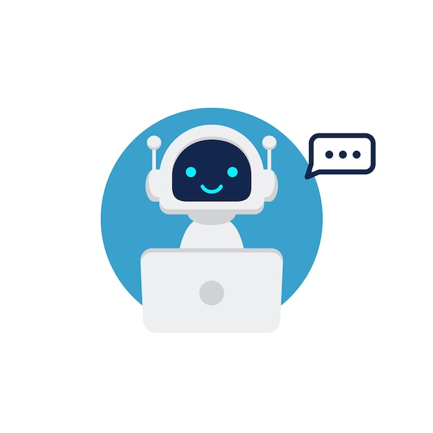 Icona del robot. chat bot segno per il concetto di servizio di supporto. stile piatto personaggio chatbot.