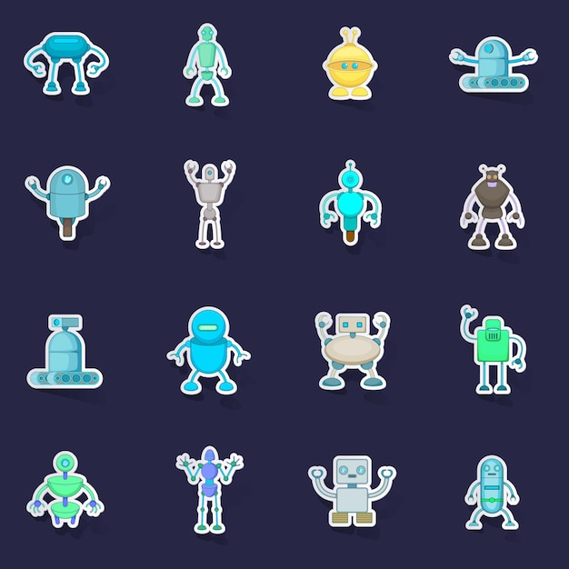 Robot icons set vector sticker