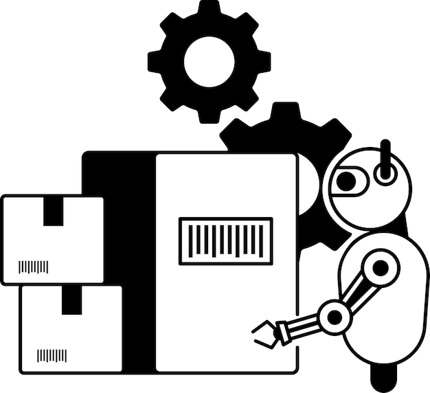 Robot is scanning Barcode of boxes concept automated storage and retrieval system vector design