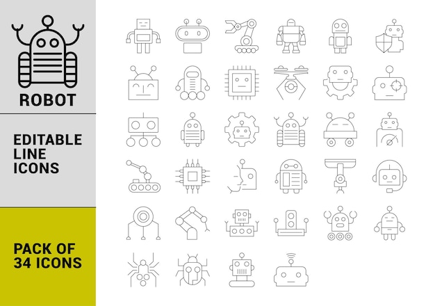 Robot lijn iconen bewerkbare bundel