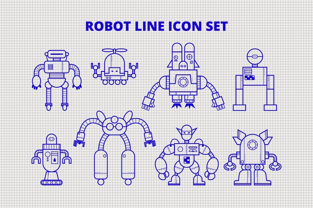 Robot line icon set 2