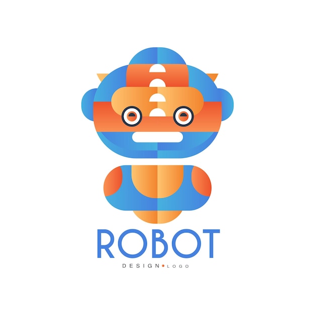 Robot logo ontwerp badge voor bedrijfsidentiteit technologie of computer gerelateerde diensten vector illustratie geïsoleerd op een witte achtergrond