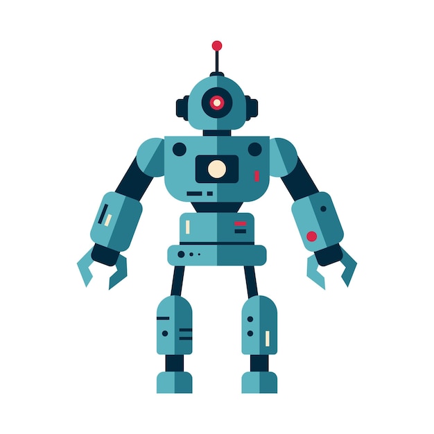 Tecnologia della macchina robot cyborg metallico in piatto personaggio mascotte umanoide futuristico scienza robotica
