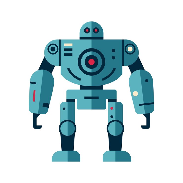 Vector robot machine technology metal cyborg in flat futuristic humanoid mascot character science robotic