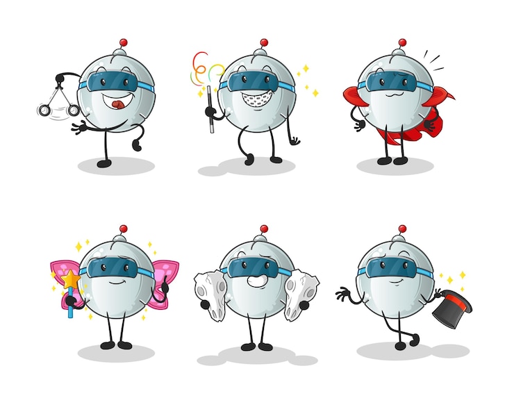 Vector robot magic group character. cartoon mascot vector