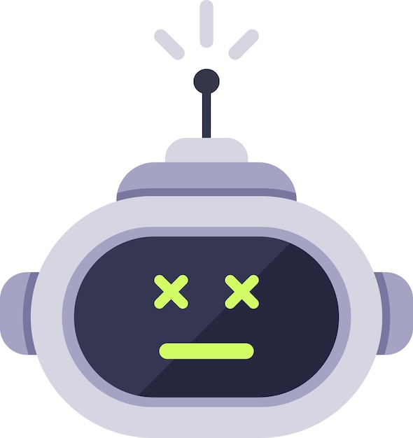 robot malfunctioning with x shaped eyes and straight mouth showing malfunction error death system failure system error warning alert notification or breakdown