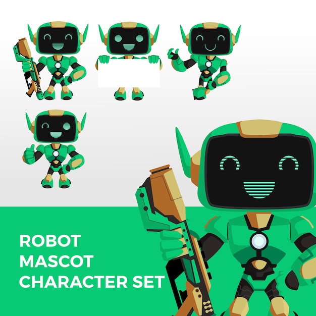 Vector robot mascot character set logo