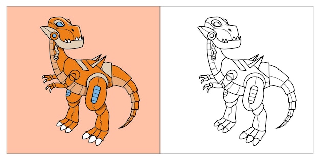 Robot mecha trex o tyrannosaurus rex dinosauri libro da colorare per bambini in stile cartone animato 2d