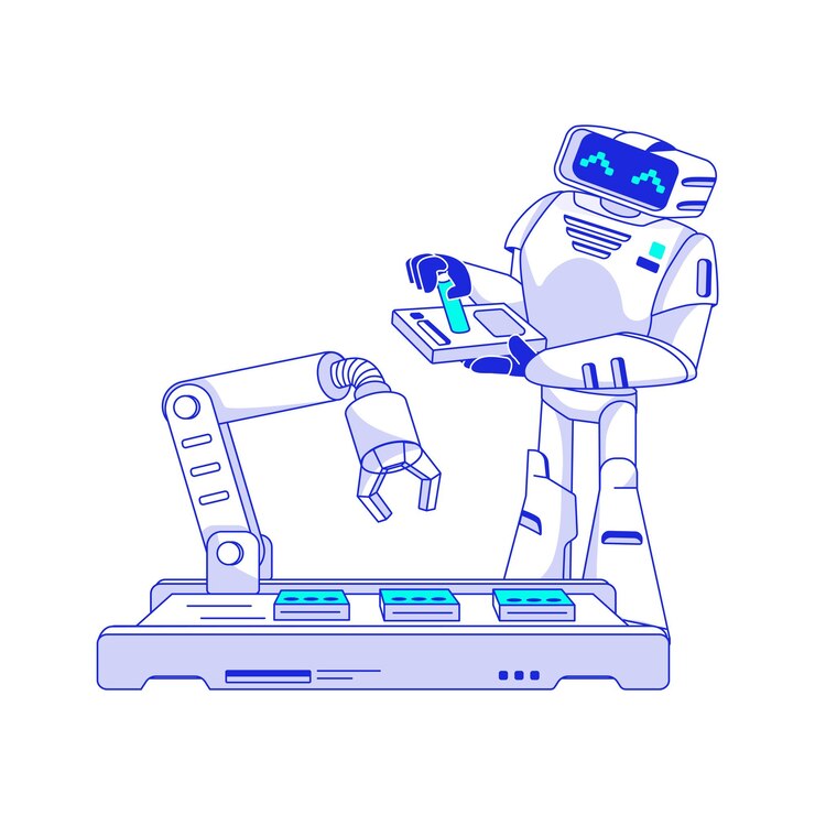 Vector robot met kunstmatige intelligentie beheert de productieketen