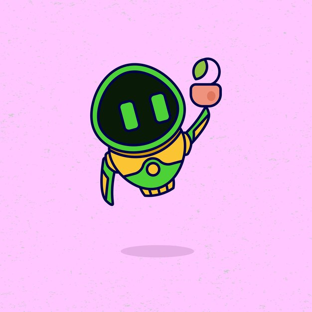 Robot met planten geïsoleerd op kleur achtergrond Vector illustratie ontwerpelement