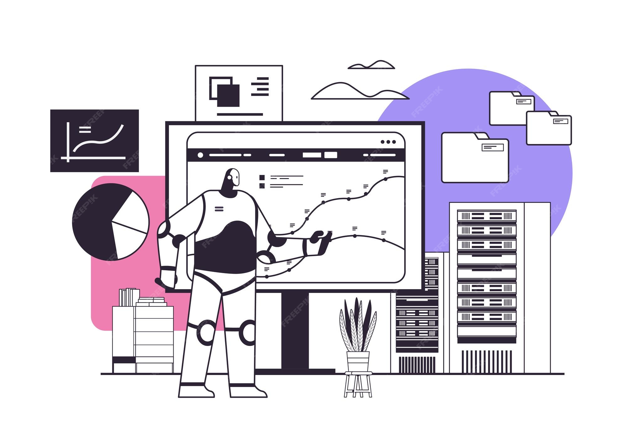 Premium Vector Robot monitoring financial statistics data monitor