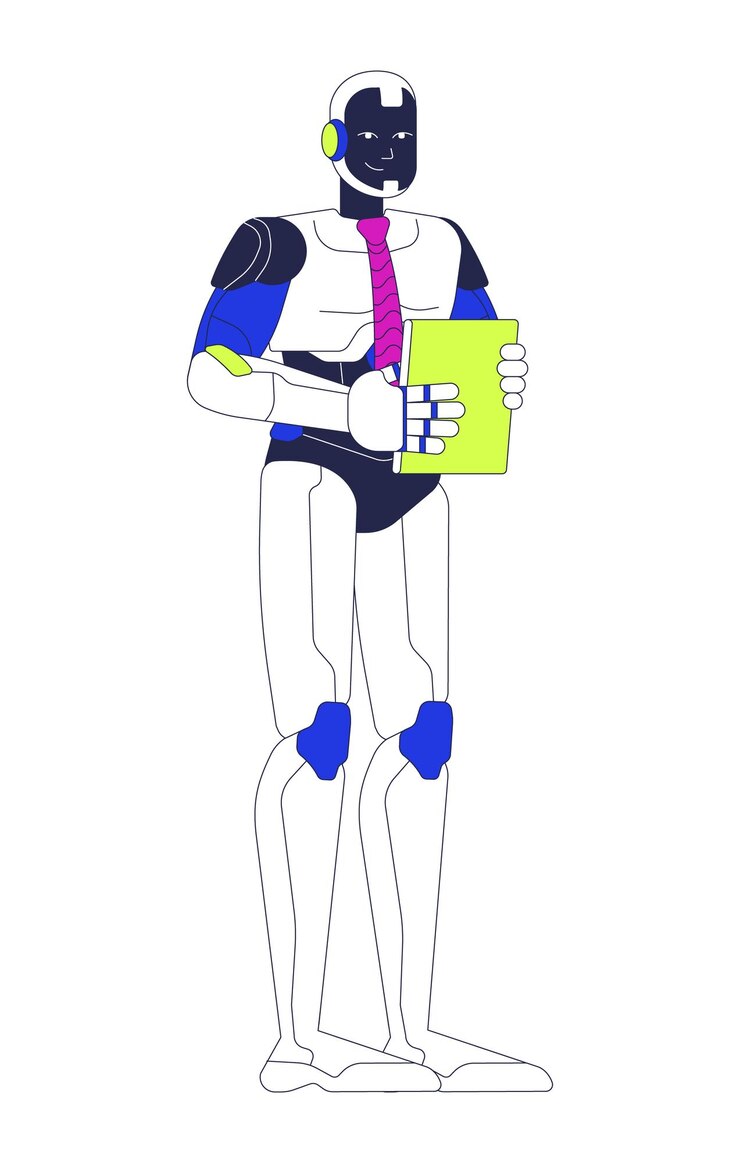 Vector robot office worker cartoon flat illustration
