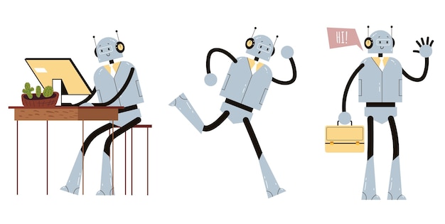 Robot office worker isolated set concept cartoon graphic design element illustration