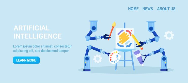 Vector 로은 예술 작품을 만들기 위해 그림을 그리며, 인공지능은 놀라운 예술 작품을 만들어내고, 취미에 대한 ai 기술, 로 팔은 컴퓨터 알고리즘에 의해 제어되는 그림 예술을 만니다.