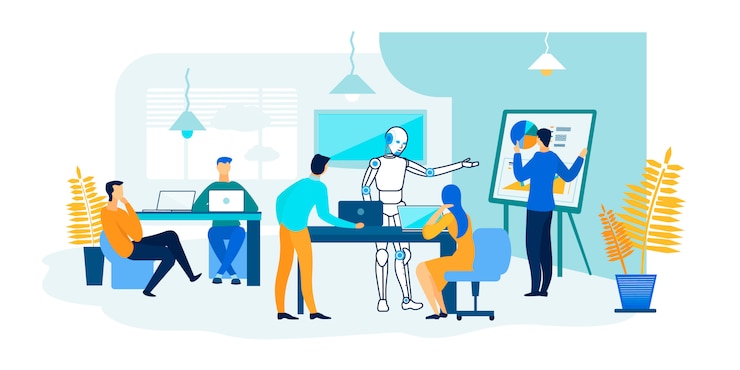 Vector robot and people work together