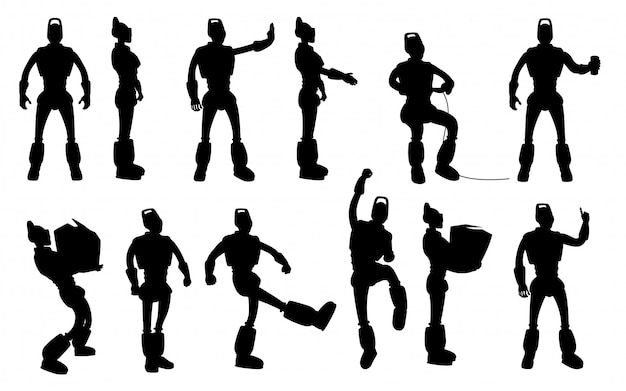 Robot silhouettes set in different poses