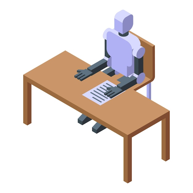 机に座って文書を読んでいるロボット 異次元のアイコン