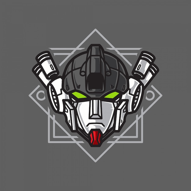 Robot soldier head warrior logo with geometrical background