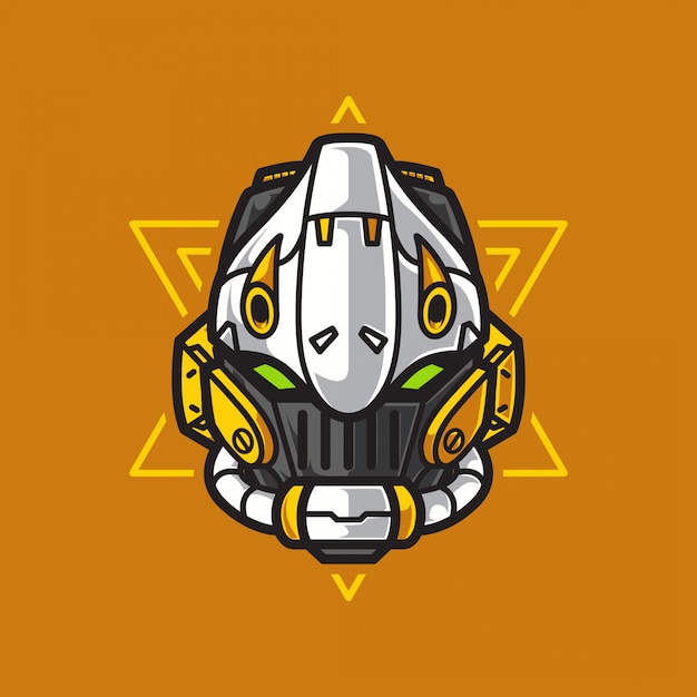 幾何学的な背景を持つロボット兵士ヘッド戦士ロゴ