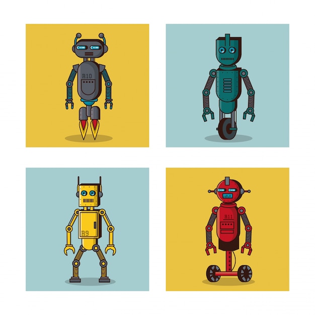 Robot square icons cartoon