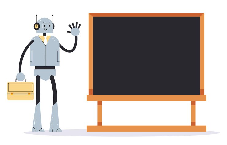 Vector robot teacher classroom school class future education concept design graphic illustration