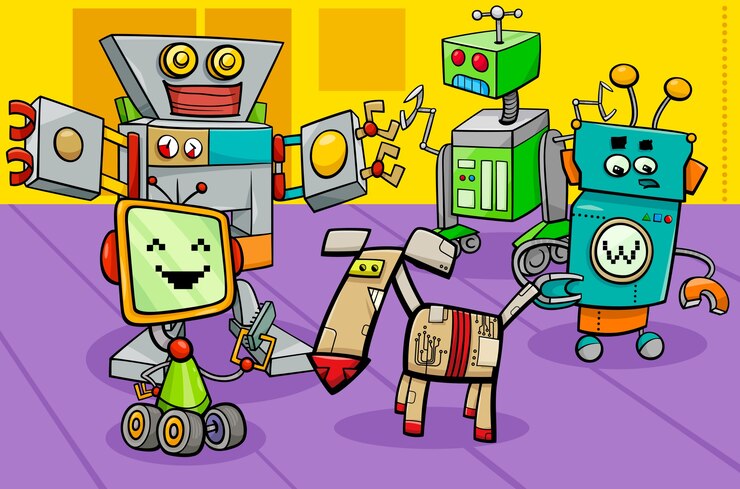 Vector robot tekens groep cartoon afbeelding