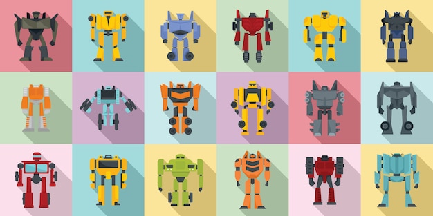 Robot-transformer icons set