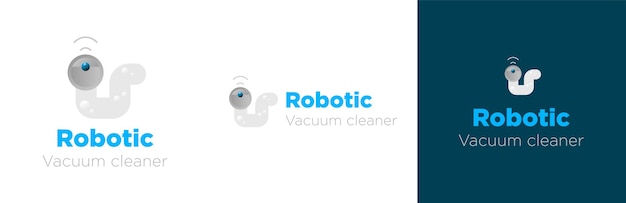 Vector robot vacuum cleaner logo design set, robotic cleaning gadget symbol, automatic mop emblem concept