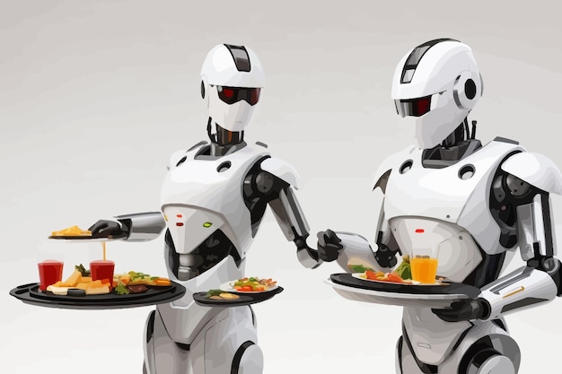 Robot waiter typically have tray serving illustration