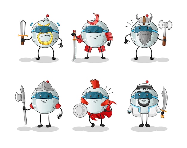 Robot warrior group character. cartoon mascot vector