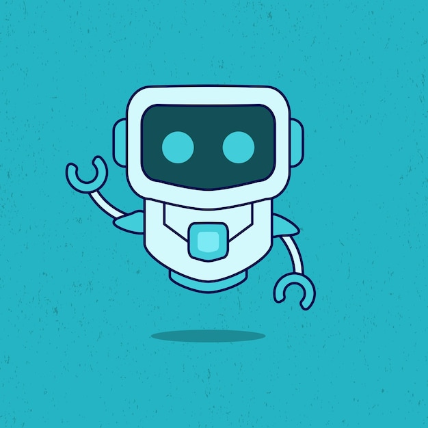 Robot with blue color waving hand cartoon vector icon illustration technology icon