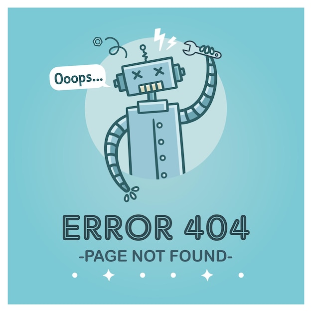 Vector robot with error 404 page not found message